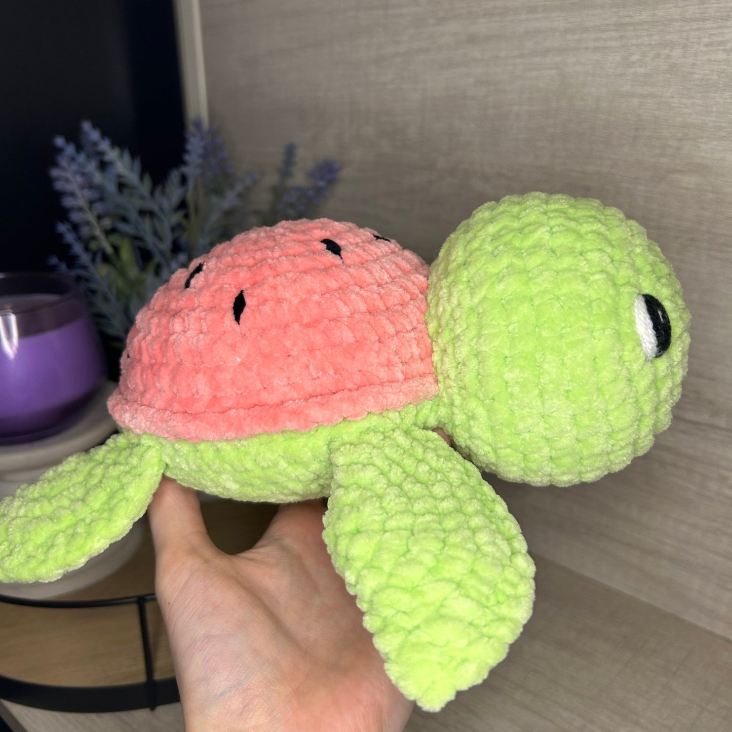 Watermelon Sea Turtle Crochet Plushie- Baby Friendly Option