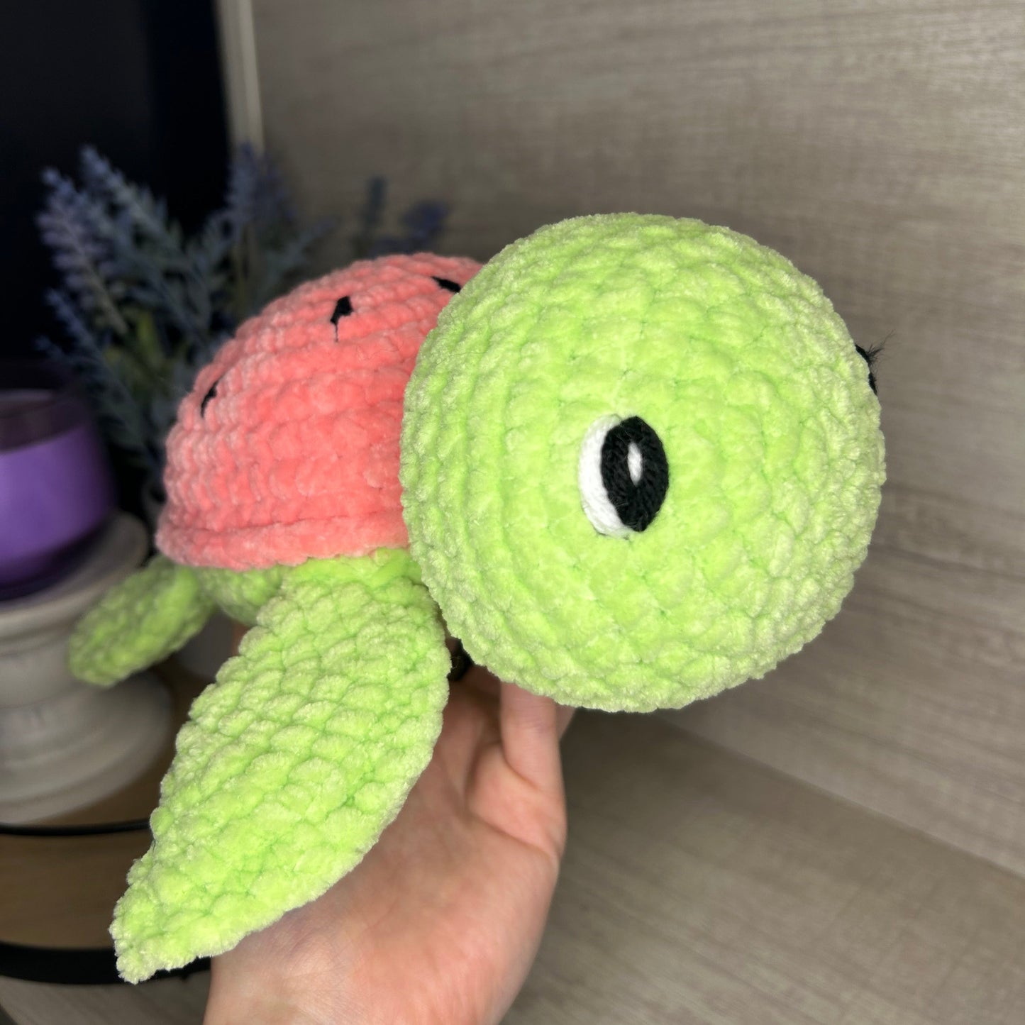 Watermelon Sea Turtle Crochet Plushie- Baby Friendly Option