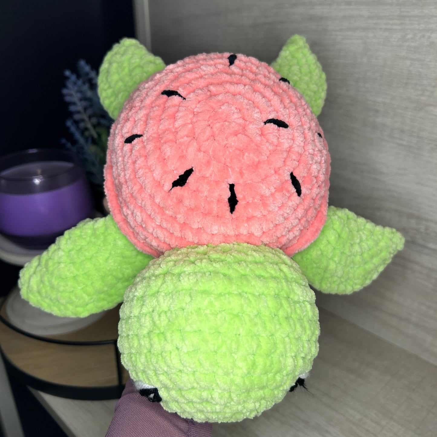 Watermelon Sea Turtle Crochet Plushie- Baby Friendly Option