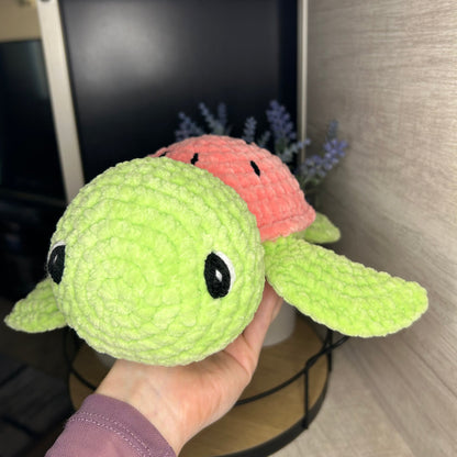 Watermelon Sea Turtle Crochet Plushie- Baby Friendly Option