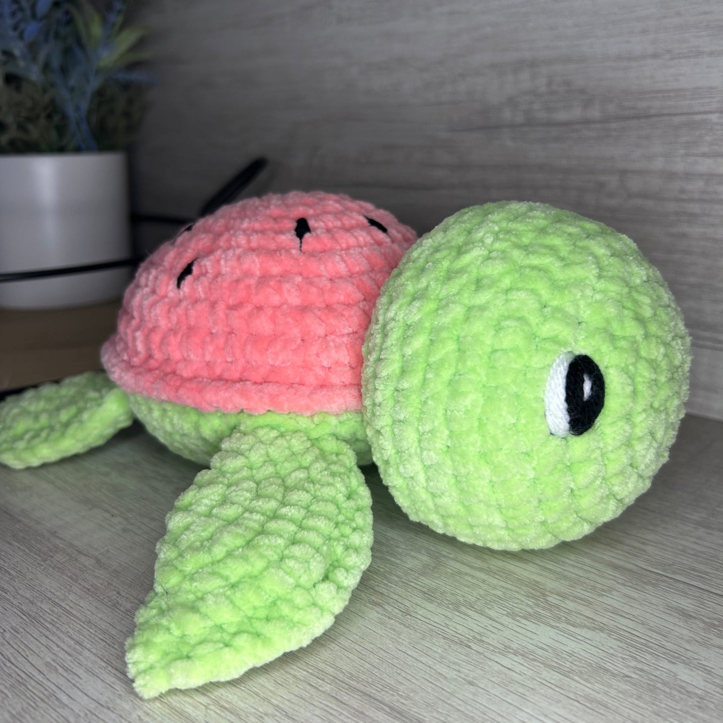 Watermelon Sea Turtle Crochet Plushie- Baby Friendly Option